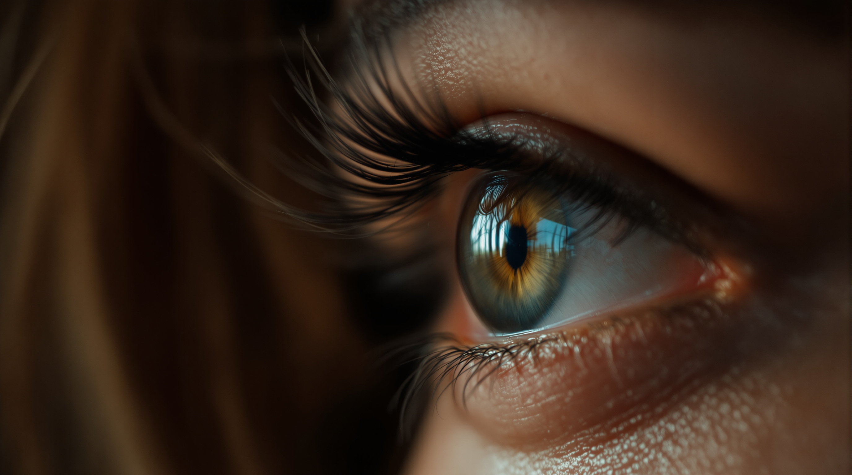 alaciado japonés - Closeup fotorealista de ojo femenino con pestañas alineadas y levantadas, iluminación profesional de 