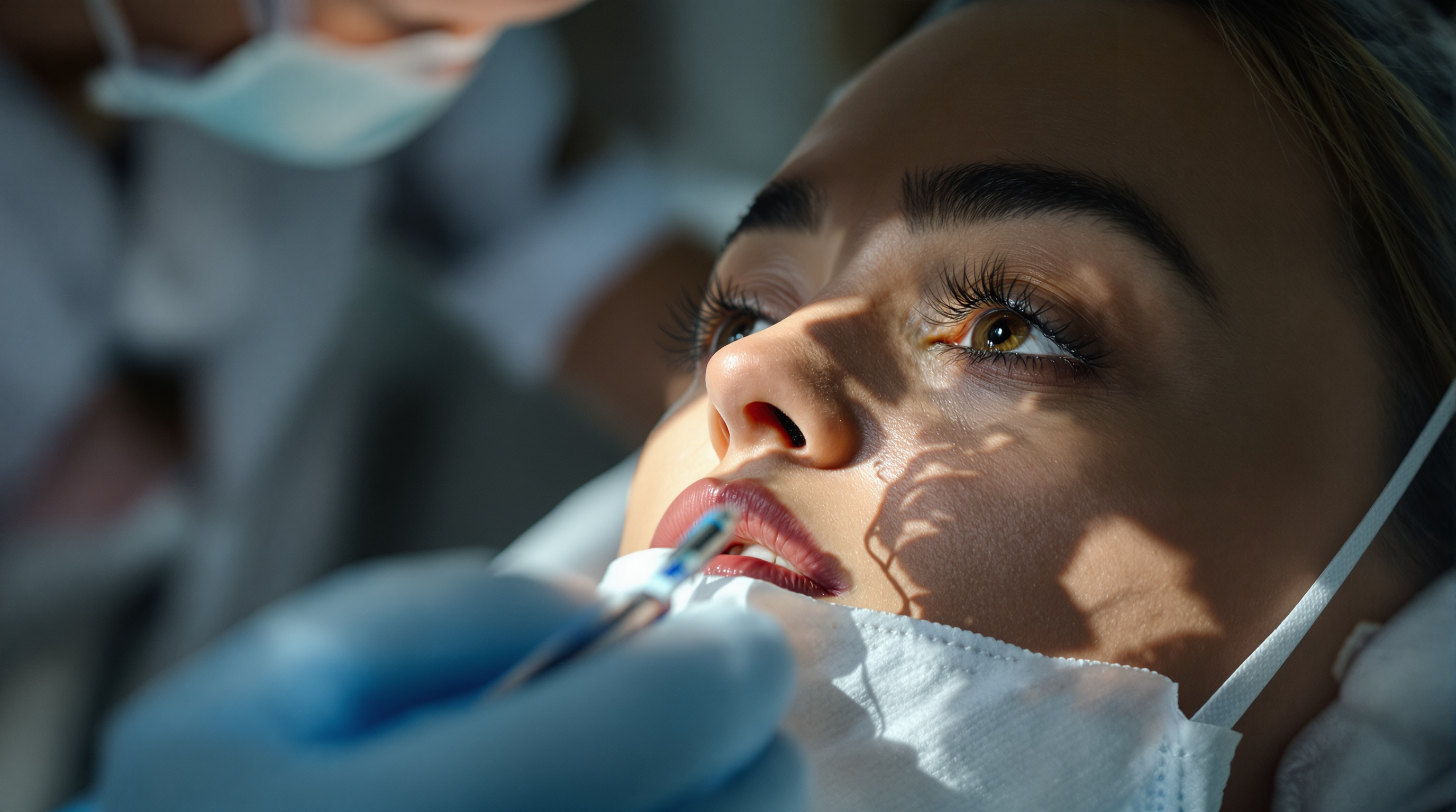 alaciado japonés - Primer plano de técnica profesional en salón moderno verificando resultado de tratamiento en ojos de 